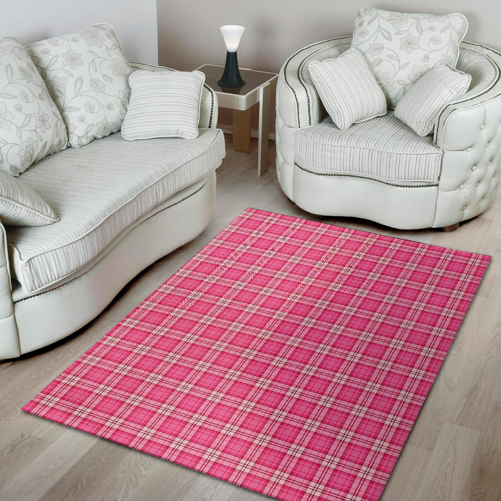 Pink And White Tartan Pattern Print Area Rug
