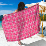 Pink And White Tartan Pattern Print Beach Sarong Wrap