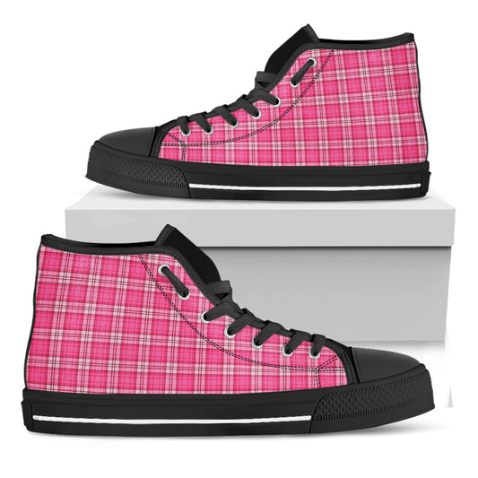 Pink And White Tartan Pattern Print Black High Top Shoes