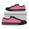 Pink And White Tartan Pattern Print Black Low Top Sneakers