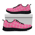 Pink And White Tartan Pattern Print Black Running Shoes