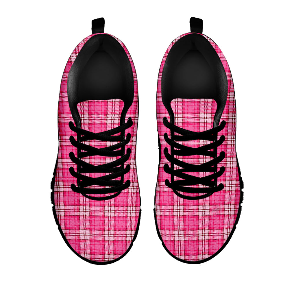 Pink And White Tartan Pattern Print Black Sneakers