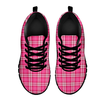 Pink And White Tartan Pattern Print Black Sneakers