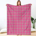 Pink And White Tartan Pattern Print Blanket