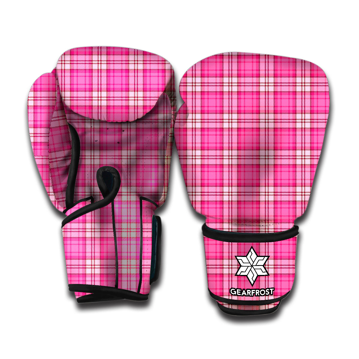 Pink And White Tartan Pattern Print Boxing Gloves