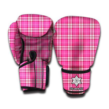 Pink And White Tartan Pattern Print Boxing Gloves
