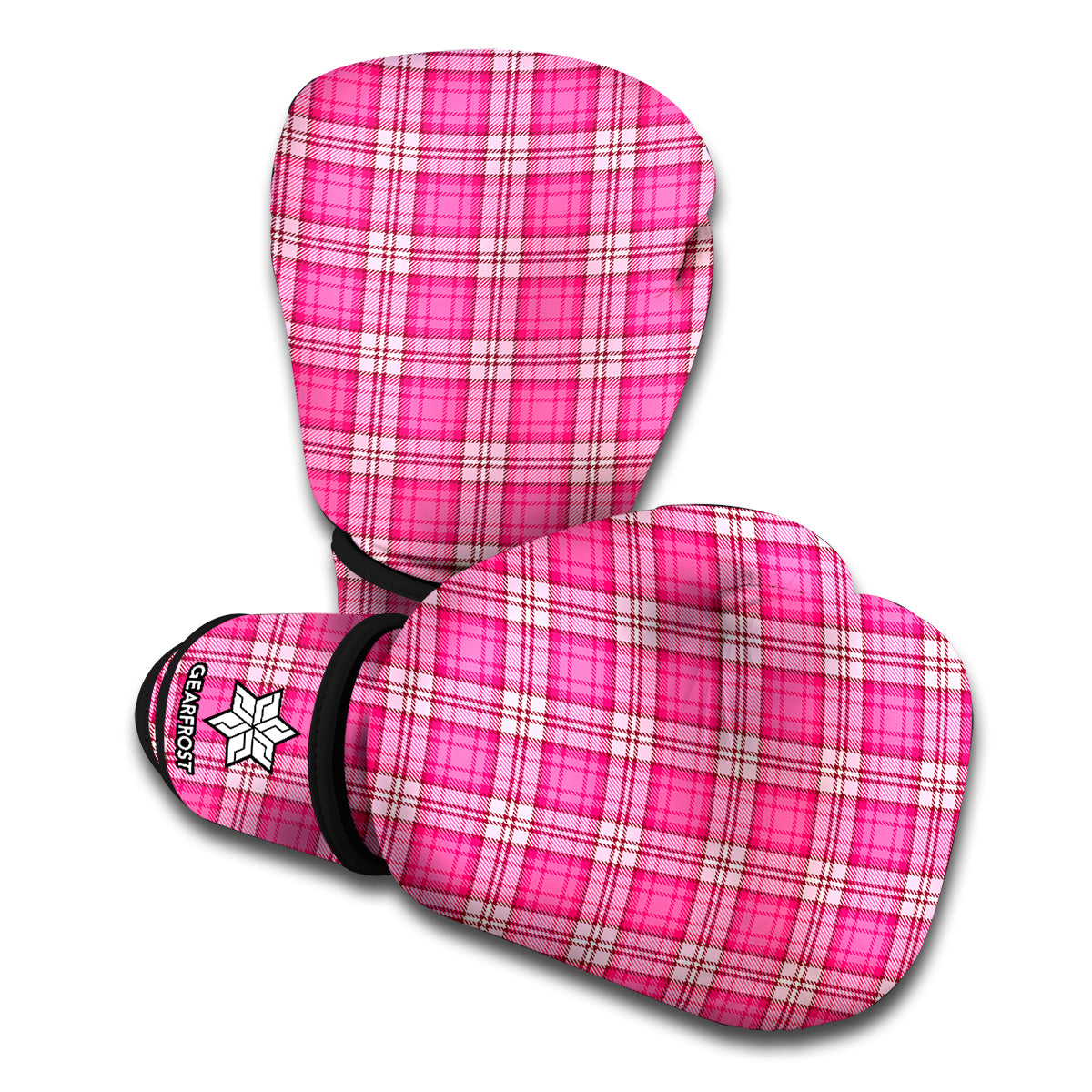 Pink And White Tartan Pattern Print Boxing Gloves