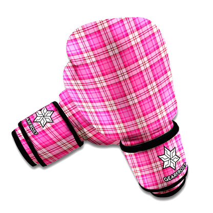Pink And White Tartan Pattern Print Boxing Gloves