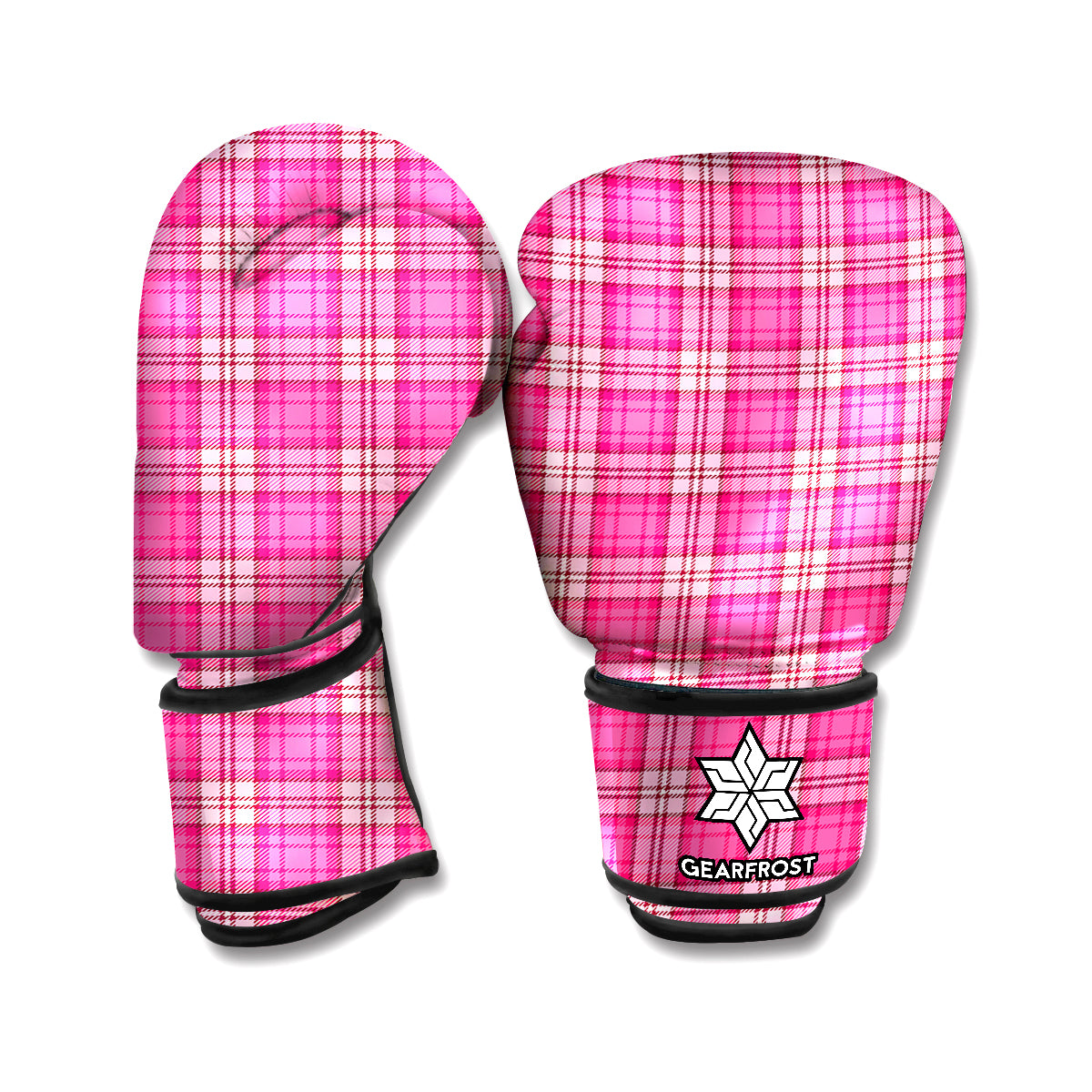 Pink And White Tartan Pattern Print Boxing Gloves
