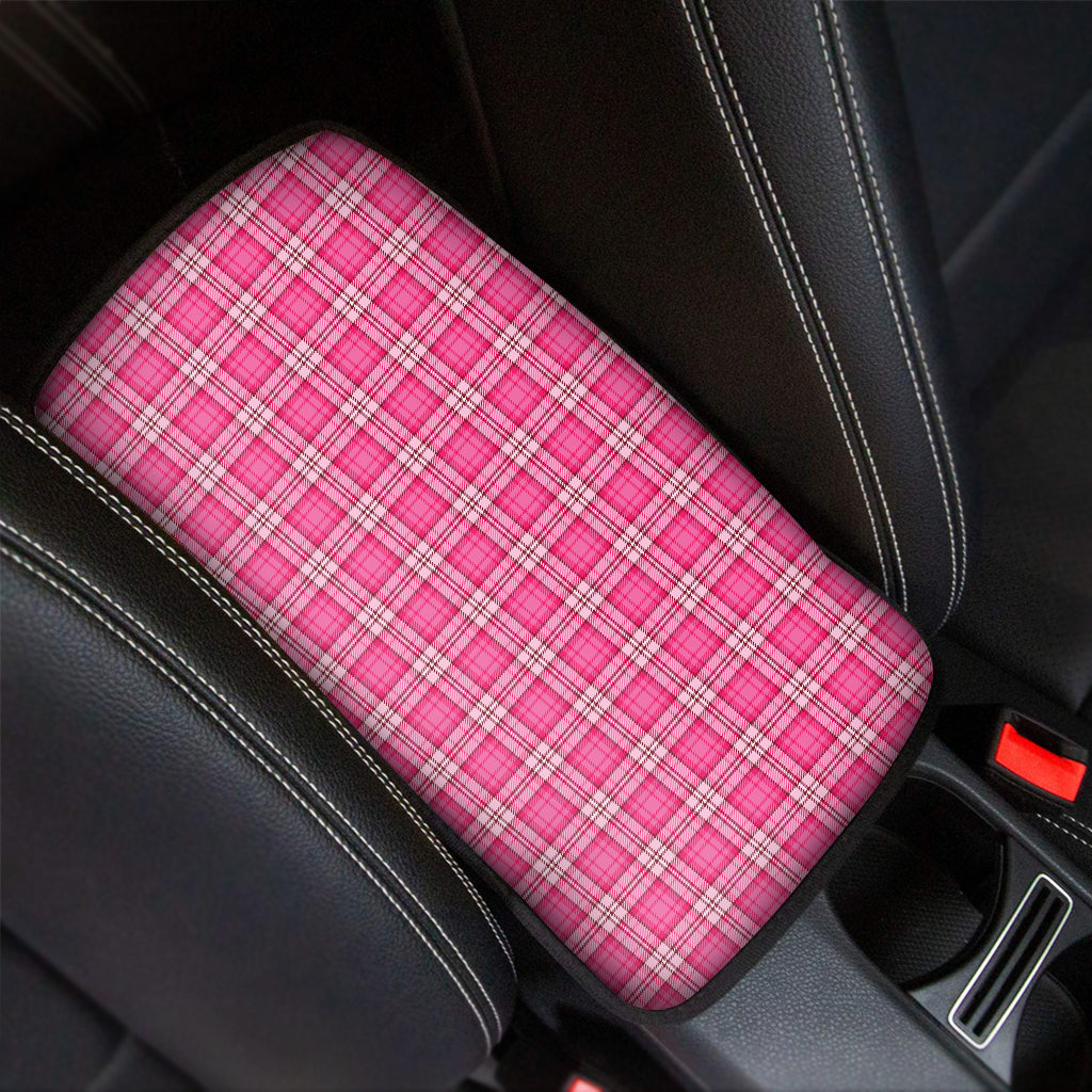 Pink And White Tartan Pattern Print Car Center Console Cover