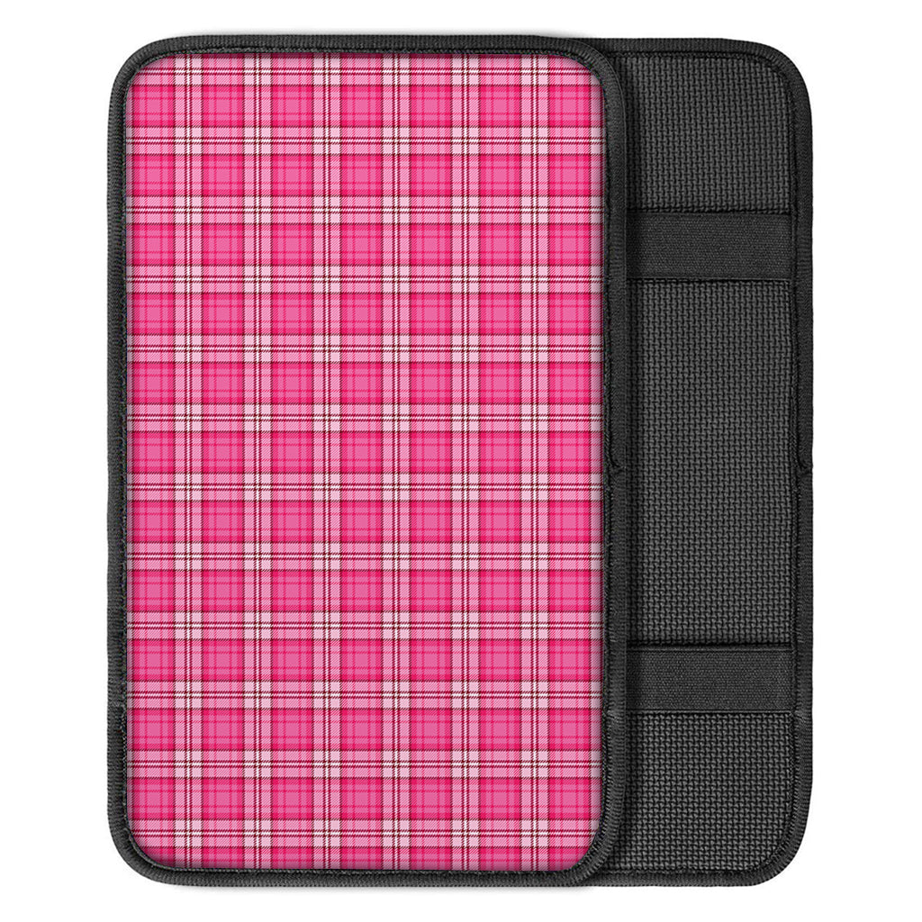 Pink And White Tartan Pattern Print Car Center Console Cover