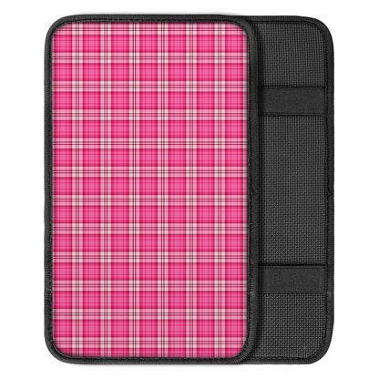 Pink And White Tartan Pattern Print Car Center Console Cover