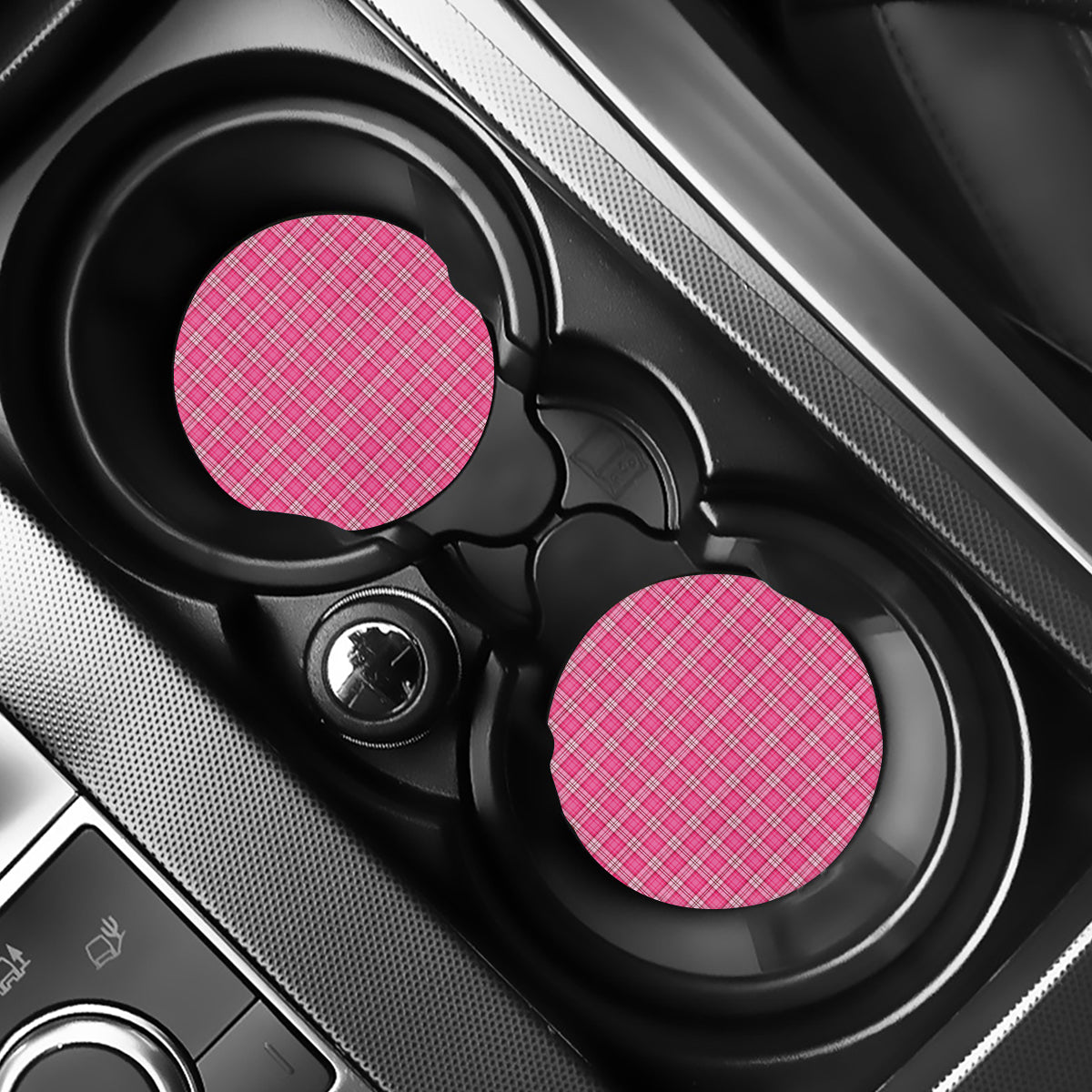 Pink And White Tartan Pattern Print Car Coasters