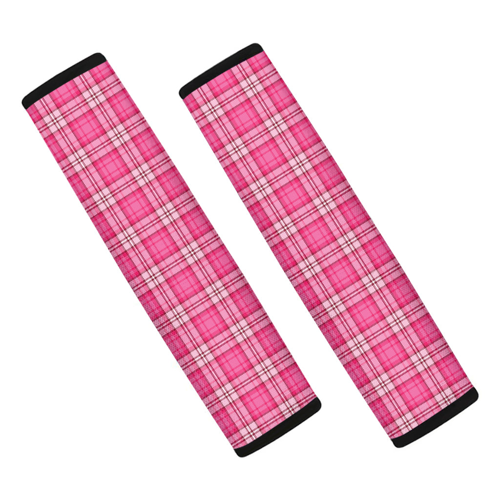 Pink And White Tartan Pattern Print Car Seat Belt Covers