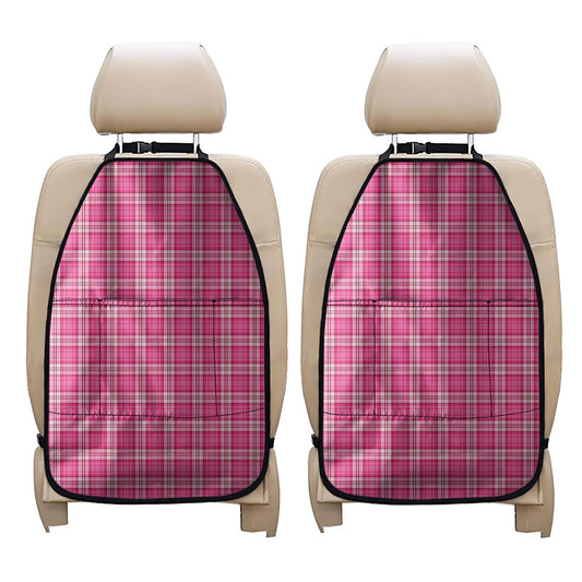 Pink And White Tartan Pattern Print Car Seat Organizers