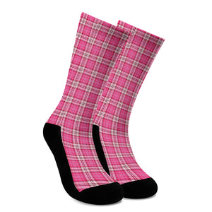 Pink And White Tartan Pattern Print Crew Socks