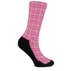 Pink And White Tartan Pattern Print Crew Socks