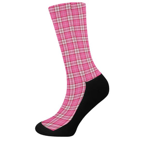 Pink And White Tartan Pattern Print Crew Socks