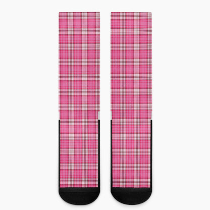 Pink And White Tartan Pattern Print Crew Socks