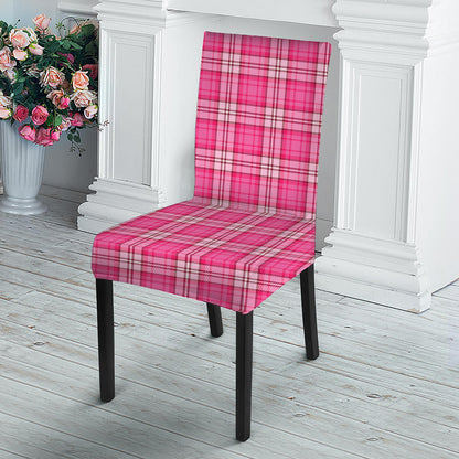 Pink And White Tartan Pattern Print Dining Chair Slipcover
