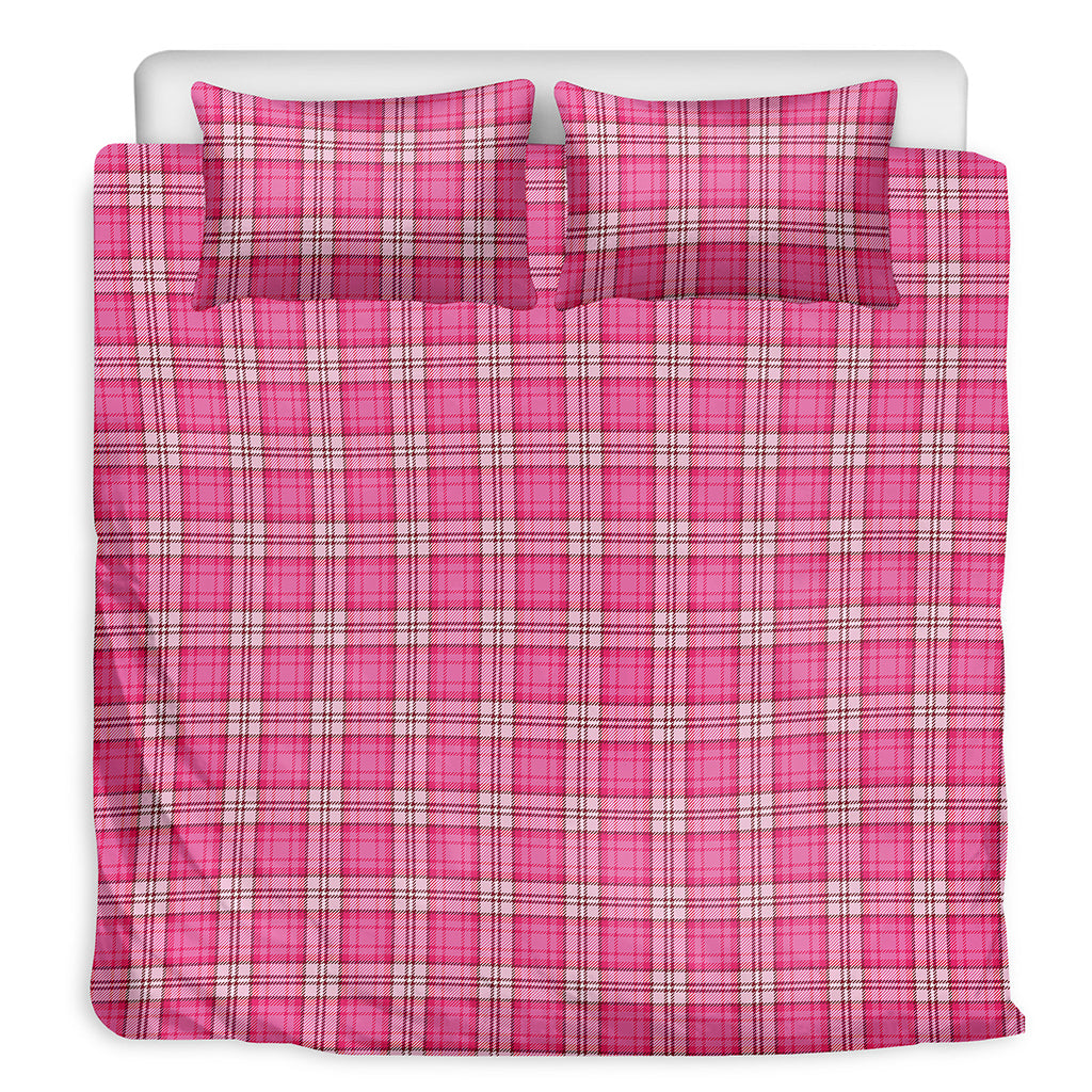 Pink And White Tartan Pattern Print Duvet Cover Bedding Set
