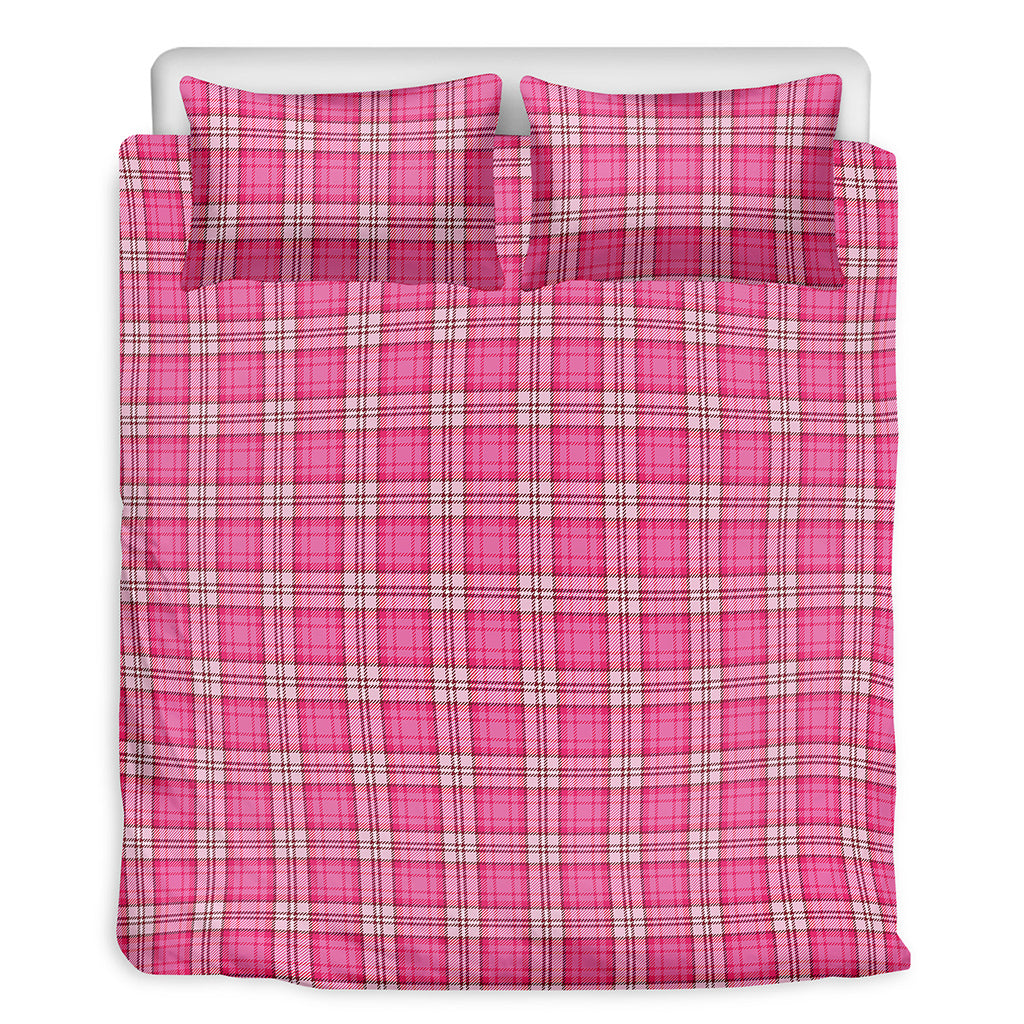 Pink And White Tartan Pattern Print Duvet Cover Bedding Set