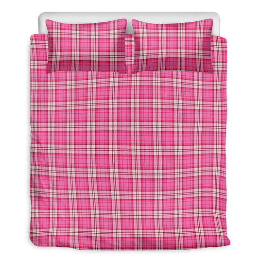 Pink And White Tartan Pattern Print Duvet Cover Bedding Set