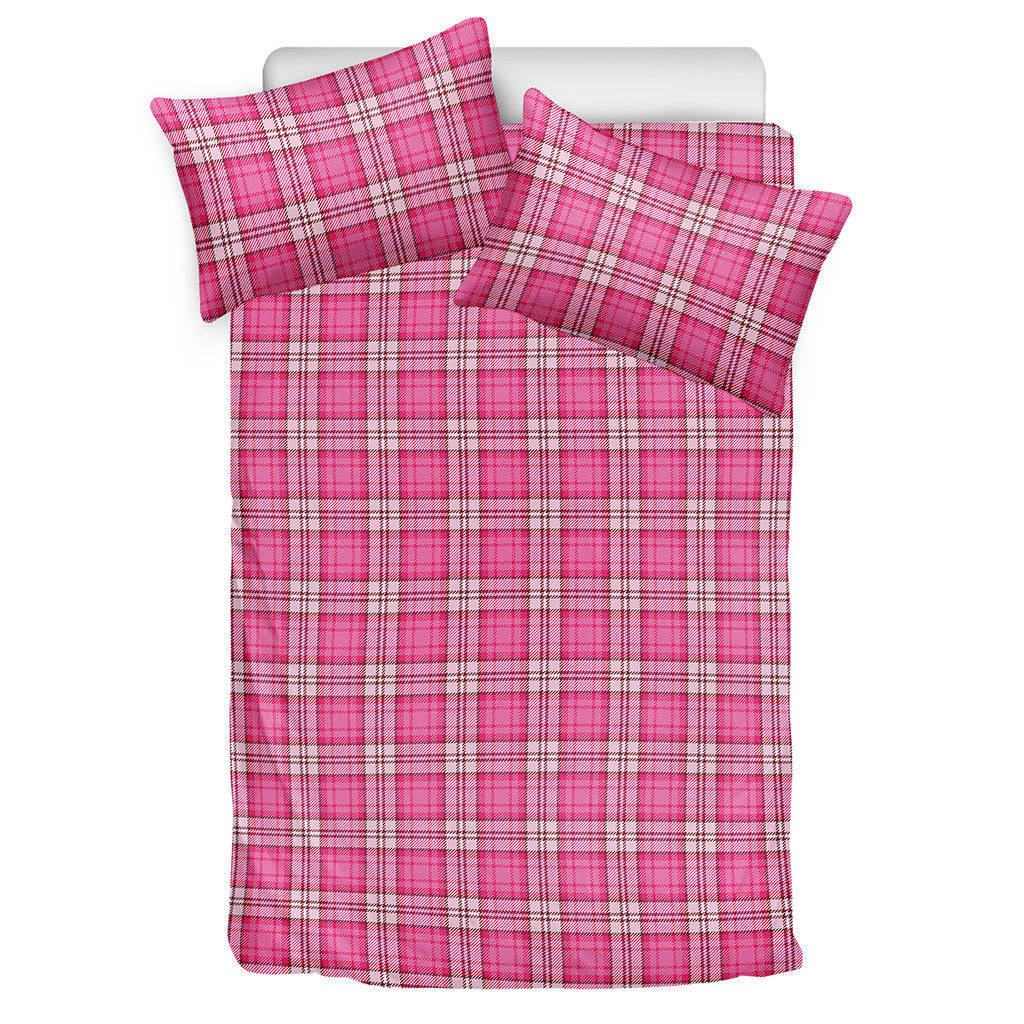 Pink And White Tartan Pattern Print Duvet Cover Bedding Set