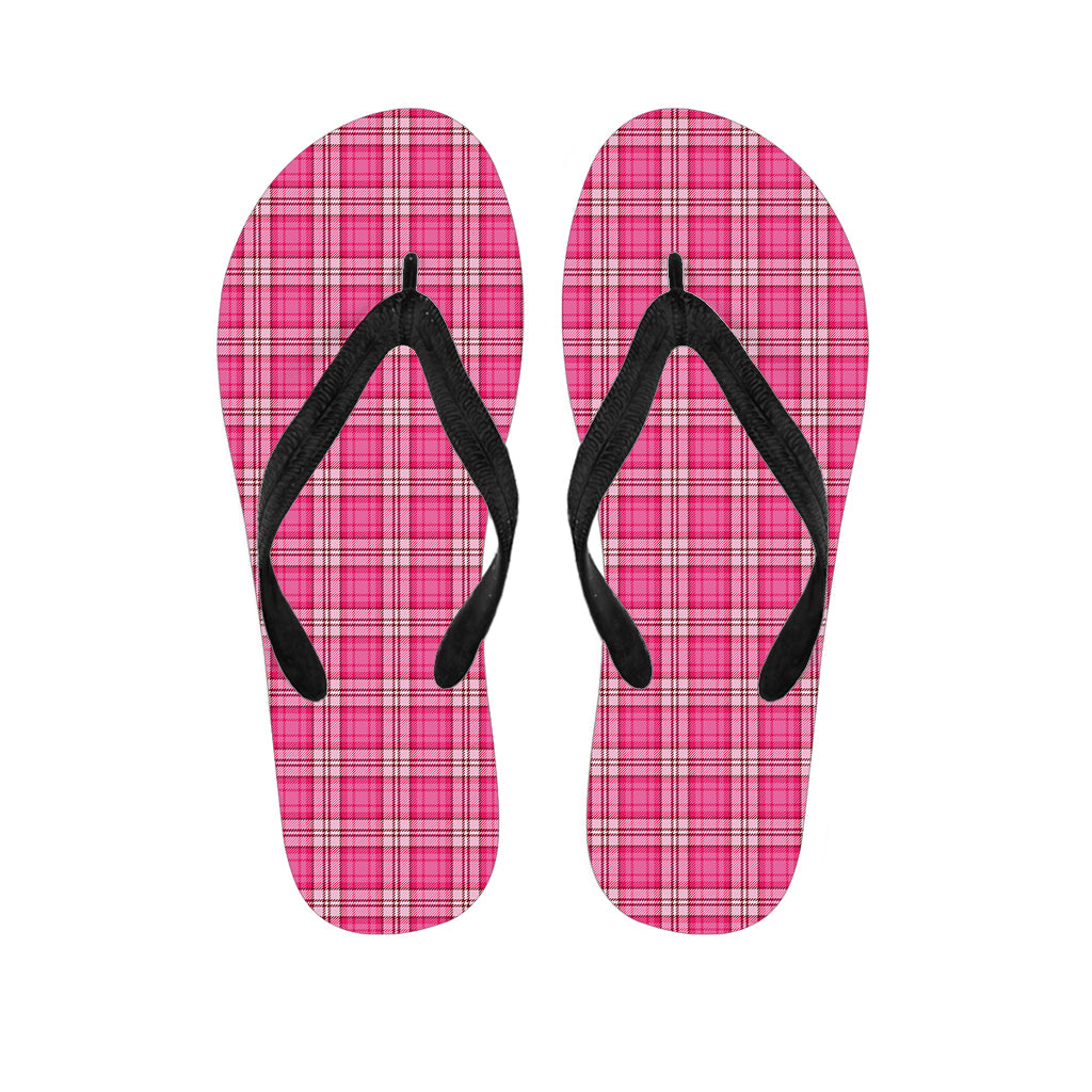 Pink And White Tartan Pattern Print Flip Flops