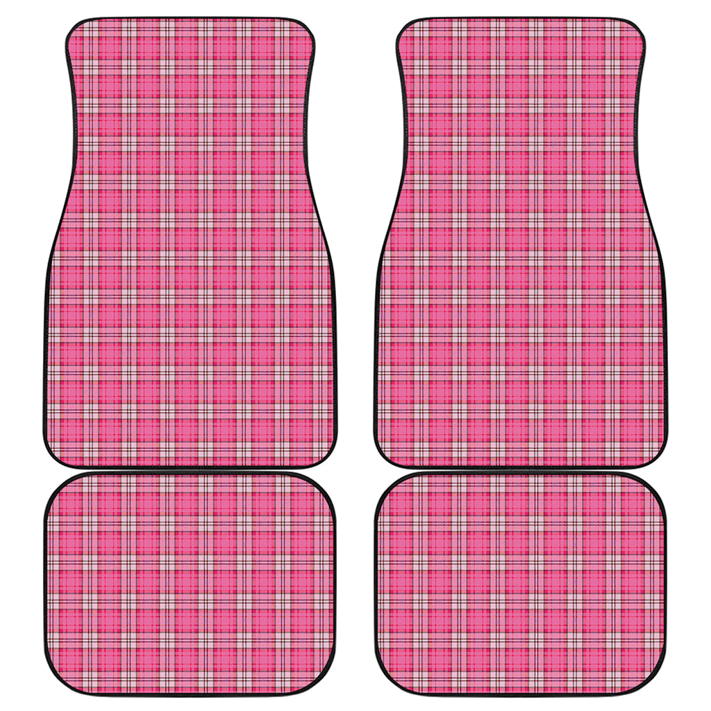 Pink And White Tartan Pattern Print Front and Back Car Floor Mats
