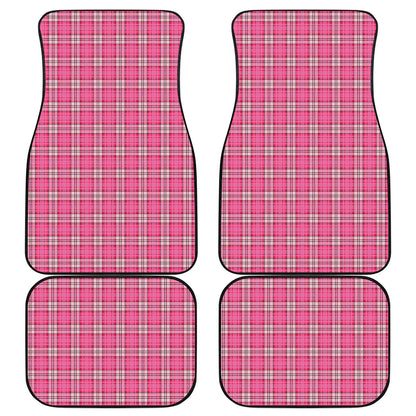 Pink And White Tartan Pattern Print Front and Back Car Floor Mats