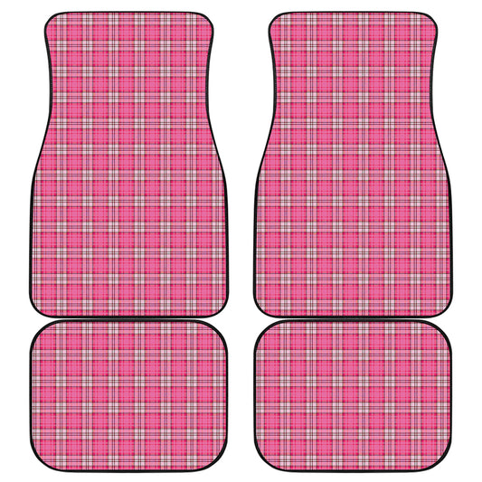 Pink And White Tartan Pattern Print Front and Back Car Floor Mats