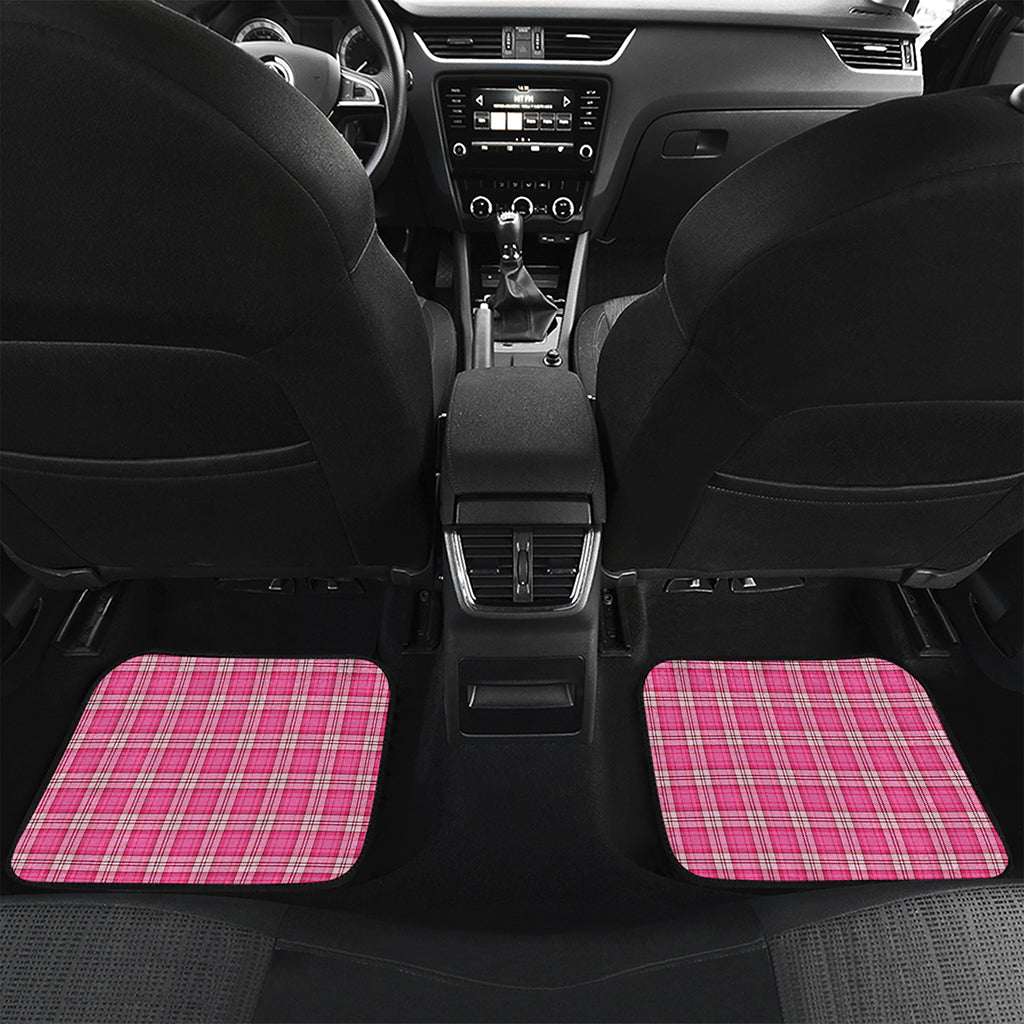 Pink And White Tartan Pattern Print Front and Back Car Floor Mats