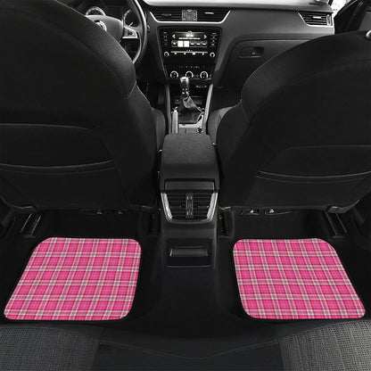 Pink And White Tartan Pattern Print Front and Back Car Floor Mats