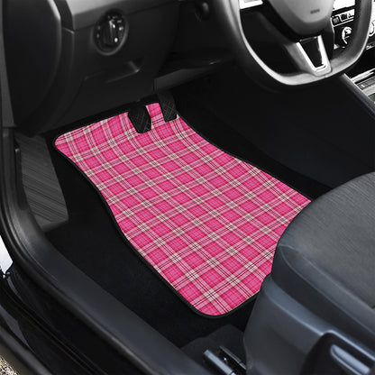 Pink And White Tartan Pattern Print Front and Back Car Floor Mats