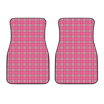 Pink And White Tartan Pattern Print Front Car Floor Mats