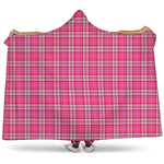 Pink And White Tartan Pattern Print Hooded Blanket