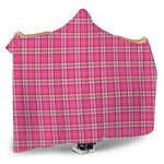 Pink And White Tartan Pattern Print Hooded Blanket