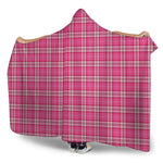Pink And White Tartan Pattern Print Hooded Blanket