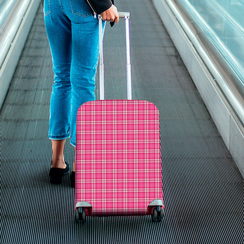 Pink And White Tartan Pattern Print Luggage Cover
