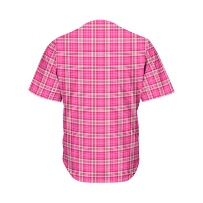 Pink And White Tartan Pattern Print Men's Baseball Jersey