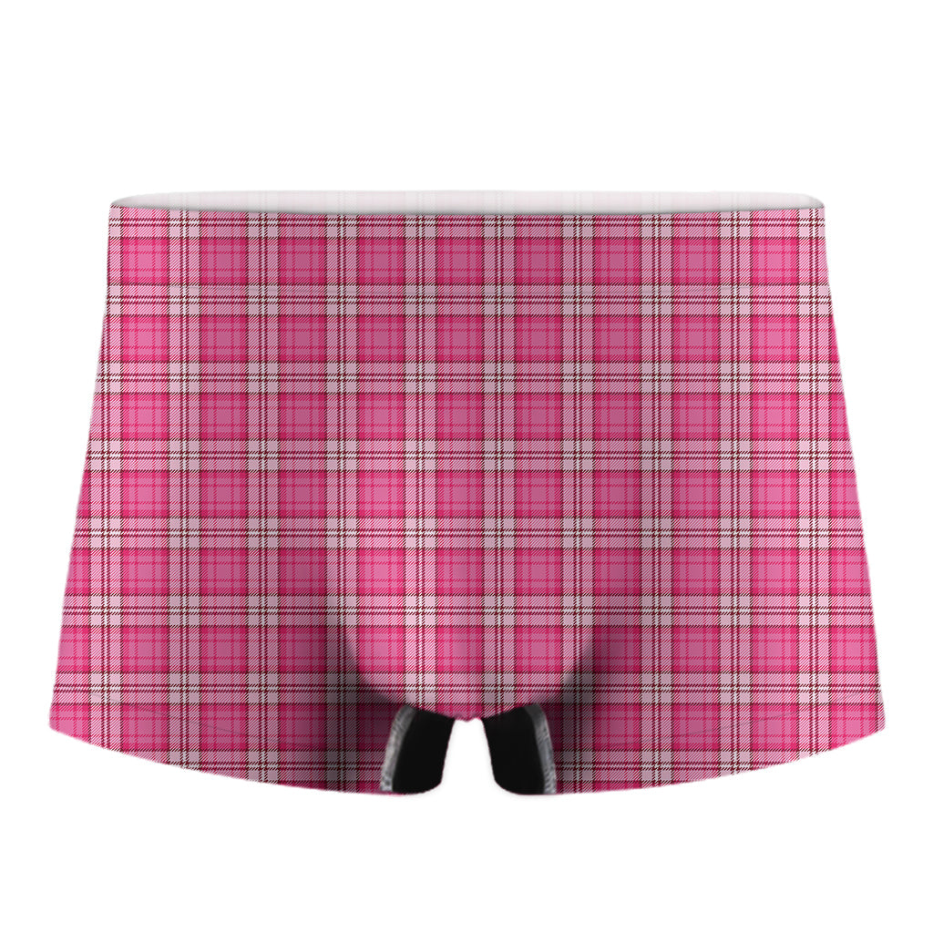 Pink And White Tartan Pattern Print Men's Boxer Briefs