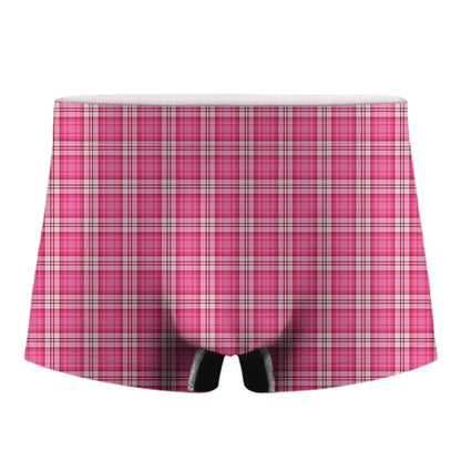 Pink And White Tartan Pattern Print Men's Boxer Briefs