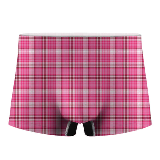 Pink And White Tartan Pattern Print Men's Boxer Briefs