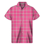 Pink And White Tartan Pattern Print Men's Short Sleeve Shirt