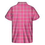 Pink And White Tartan Pattern Print Men's Short Sleeve Shirt