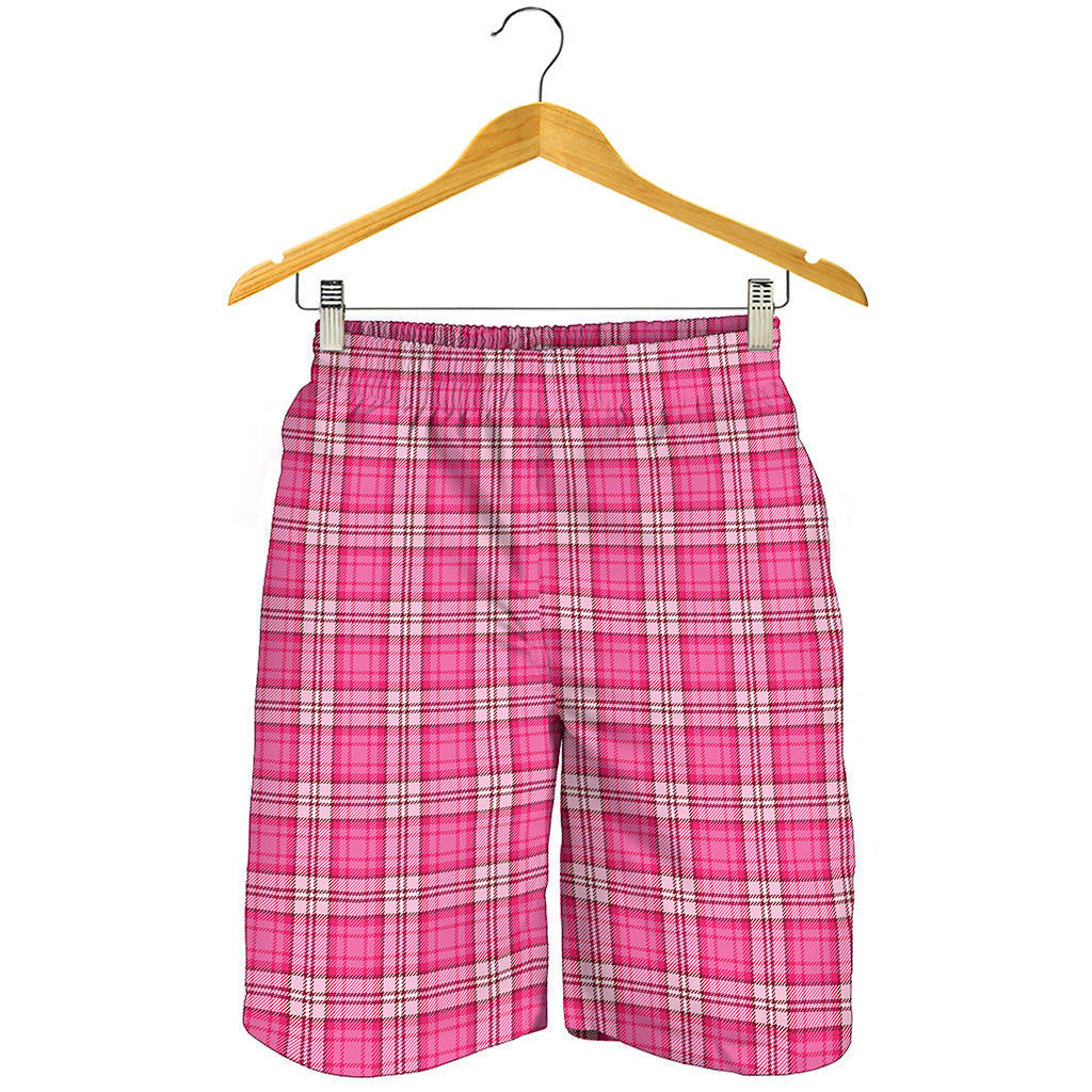 Pink And White Tartan Pattern Print Men's Shorts