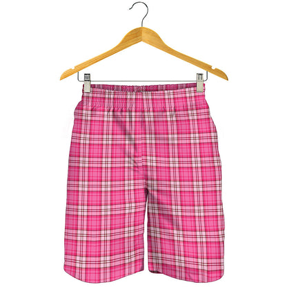 Pink And White Tartan Pattern Print Men's Shorts