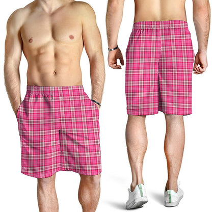 Pink And White Tartan Pattern Print Men's Shorts