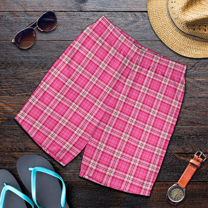 Pink And White Tartan Pattern Print Men's Shorts